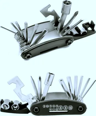 Produktbild von OUTDOOR SAXX® - 15-in-1 Fahrrad Multi-Tool | Schrauben-Dreher Kreuz Schlitz, Schrauben-Schlüssel, Nuss, Sechskant, 6-Kant | zusammen-klappbar Edelstahl