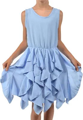 Produktbild von Mädchen Kleid mit breiten Trägern und Volants am Rock Hellblau 104