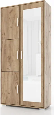 Produktbild von Garderobenschrank LUX 2, mit Spiegel und Fächern, Mehrzweckschrank, fertig aufgebaut, Goldene Eiche