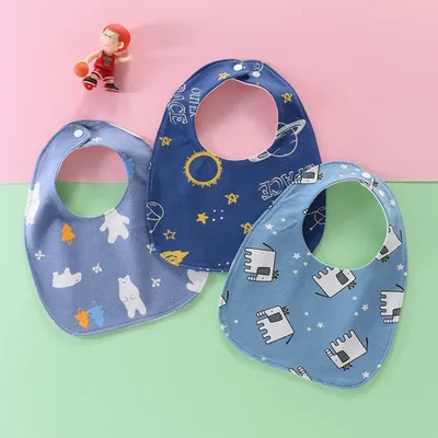 Produktbild von 3 Stück Lätzchen Baby Weiche Baumwolle Halstuch Sabberlätzchen mit Verstellbares Druckknopf für Baby Blau