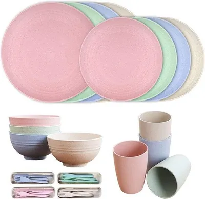 Produktbild von Famanu Servies Set 4 Personen - Dinnerset mit Tellern, Schalen und Tassen - Nachhaltig -