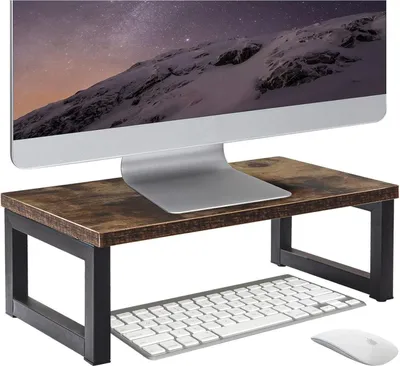 Produktbild von OROPY Vintage Holz Monitorständer Dunkelbraun mit Stauraum