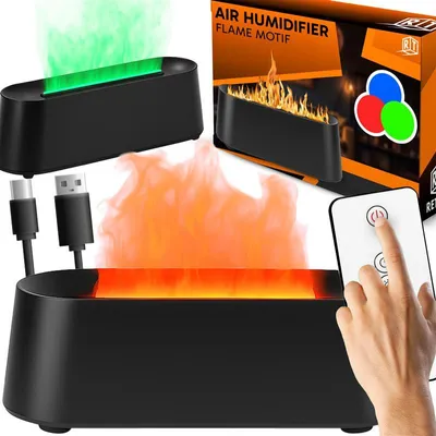 Produktbild von Aroma Diffuser Flammeneffekt Luftbefeuchter Ultraschall Nachtlicht 500ml Abschaltautomatik 7 Lichtmodi LED Aromatherapie Fernbedienung Schwarz Retoo
