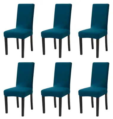 Produktbild von Stuhlhussen 6er Set Blaugrün Stretch Elasthan Waschbar für Esszimmerstühle