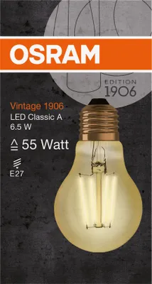 Productafbeelding van OSR LED AGL 6,5-55W/824 E27 goud, vintage model 1906, 725 lumen, energie-efficiëntieklasse F