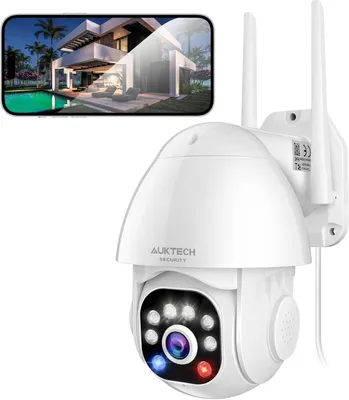 Produktbild von AUKTECH 2K WLAN Überwachungskamera Außen mit Bewegungserkennung, Nachtsicht & 355° Drehung