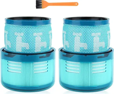Two vacuum cleaner filters and a small brush are displayed against a white background.