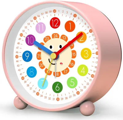Produktbild von Kinderwecker, analog – Lernwecker, Uhr – Zum Erlernen der Uhrzeit – Geräuscharmer Betrieb – 10 x 3,81 x 10 cm – Rosa