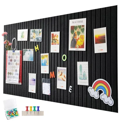 Imagen del producto de Solidchoice - Tablero de fieltro de 90 x 60 cm con rayas verticales autoadhesivas - Pizarra decorativa para notas