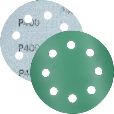 Obrázok produktu pre P400 brúsny papier, brúsny kotúč - univerzálny (zelený) 125 mm, 8 dierok, na báze fólie - balenie po 10 ks