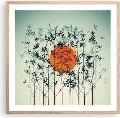Produktbild von Gerahmtes Poster - Rahmen in heller Eiche - Westen Sonne Gras - 60x60 cm - Wand Bild - Wanddeko - Wandbilder - Kunstposter - Wandposter - Bilderrahmen - Bilder - Kunstdruck - P2NAC60x60-5104