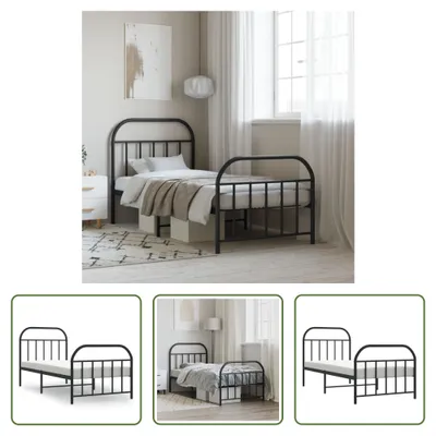 Produktbild von The Living Store Bettgestell mit Kopf- und Fußteil Metall Schwarz 90x190 cm