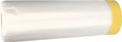 A roll of plastic sheeting with masking tape on one end.