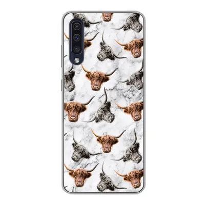 Produktbild von MuchoWow® Handyhülle Schutzhülle Hülle für Samsung Galaxy A30s Schottischer Highlander - Kuh - Marmor Silikon Softcase Handy Hülle - Karteninhaber