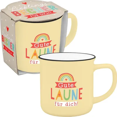 Produktbild von Becher in Emailloptik "gute Laune"