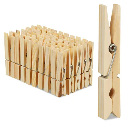 Produktbild von Relaxdays Wäscheklammern Holz, 100er Set, große Holzwäscheklammern, Basteln, Klammern zum Trocknen, Metallfeder, natur