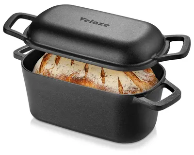 Produktbild von Velaze Schmortopf mit Deckel, Quadrat Gusseisen Topf 3,45L, 28cm Gusseisen Bräter mit Deckel Backofengeeignet, Induktion, Indoor & Outdoor – Cast Iron Pot für Bräter & Schmortöpfe Rot