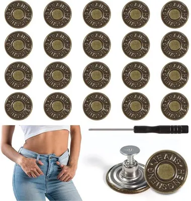 Produktbild von 20 Stück 20 mm Metallknöpfe für Jeans, einfache Montage, verstellbar