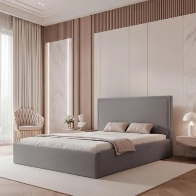 Obrázek produktu pro Čalouněná postel TIRANO 140x200, šedá proutěná látka, s úložným prostorem a roštem