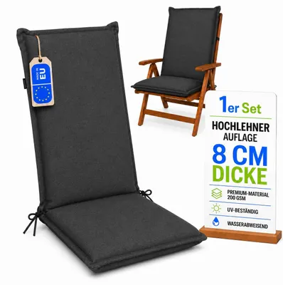 Produktbild von Pillows24 - Hochlehner Auflagen 120x50x8 cm | Bequeme & Wetterfeste Gartenstuhlauflagen | Polster Sitzkissen für  Gartenmöbel |   EU | Graphit