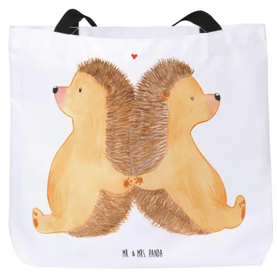 Produktbild von Mr. & Mrs. Panda Strandtasche Igel händchenhaltend - Weiß - Geschenk, Verknallt, Freundin, Stoffbeutel, Schultasche, Hochzeit, Laptoptasche, Verlobung, Reisetasche, Love