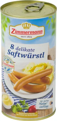 Produktbild von Food-United Bockwürste-Würstchen aus Bayern 550g Dose, 8 delikate Saftwürstl von ZIMMERMANN Fleischwerke, Brühwürste passend für Brotzeit und Bier