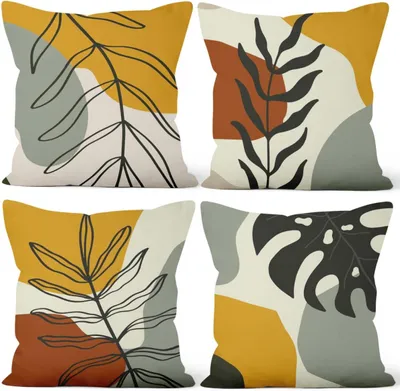 Productafbeelding van 22 x 22 inch Boho kussenslopen palmblad minimalistisch rustiek boheems abstract midden eeuw vierkant linnen kussenslopen boerderij bank woonkamer