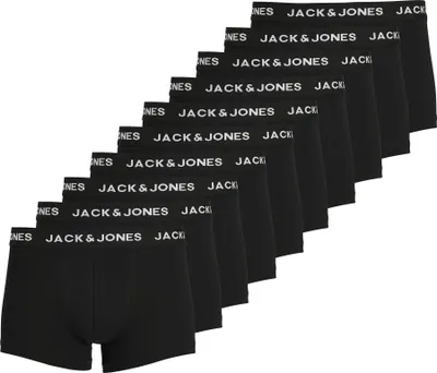 A stack of black boxer briefs with the brand name 'JACK & JONES' printed on the waistband.