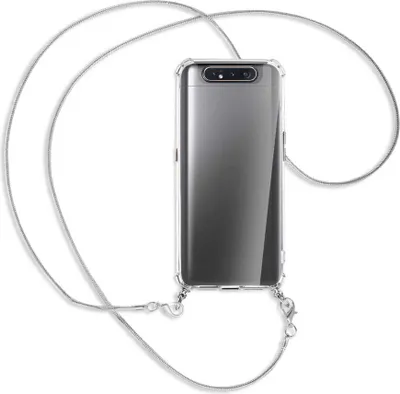 Produktbild von Handykette Backcover-Schutzhülle mit Band (Metall silberfarben) für Samsung Galaxy A80 - silberfarbene Kette Snake