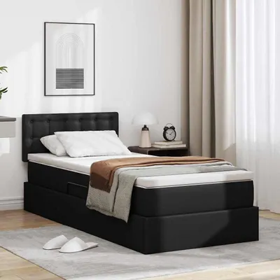 Image de Maison Exclusive - Lit avec rangement et éclairage LED, noir, 100 x 200 cm, simili cuir