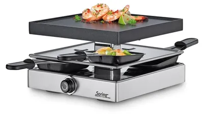 Raclette-Grill für 4 Pers., Alu-Platte, 4 Pfännchen, 750 W