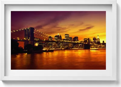 Produktbild von Abendlicher Blick auf die Brooklyn Bridge– Wandbild mit Rahmen – Gerahmtes Bild  – Wanddekoration – 60x40 cm –  Schwarz Rahmen