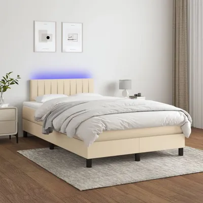 Produktbild von Cloris Designermöbel Boxspringbett mit Matratze & LED Creme 120x200 cm Stoff 2024 Neu