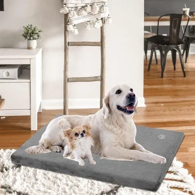 Produktbild von Große Hundematte für große Hunde, wasserdichtes Hundekissen, XXL-Größe 119x74x7,6cm, für Hundeboxen geeignet, mit abnehmbarem und wasbaren Überzug, grau.