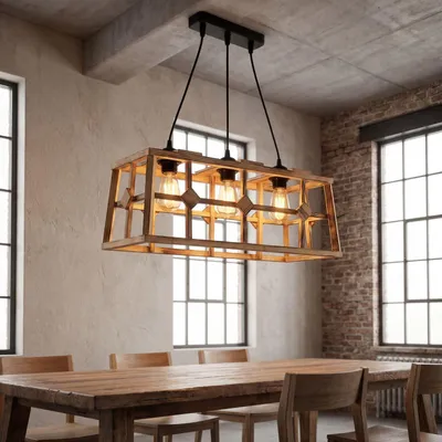 Produktbild von Pendelleuchte Metall Holz H: max. 115 cm Schwarz geflammtes E27 3-flammig länglich Modern Hängelampe