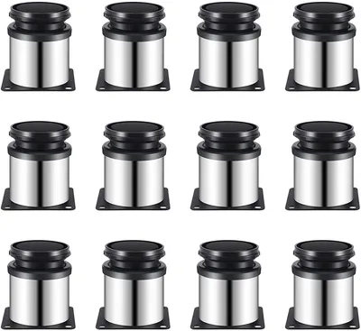 Produktbild von Set mit 12 Möbelbeinen, Edelstahl, höhenverstellbar, Gesamthöhe 0-15 mm