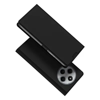 A black phone case is shown from a top-down angle, with the phone inside the case visible.