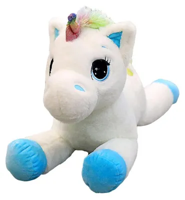 Productafbeelding van Pluche eenhoorn knuffel, 40 cm, wit en blauw, babyvelours, PP-katoen