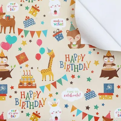 Produktbild von Omgoods – Geschenkpapier mit Tiermotiven für Kinder, ideal für Geburtstagsgeschenke