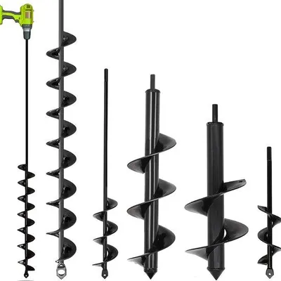 Image de Ensemble de forets hélicoïdaux Unyqoos® – 5 pièces, fabriqués en acier robuste pour le jardin et le travail du sol, résistants à la corrosion, compatibles avec les perceuses-visseuses sans fil, design breveté
