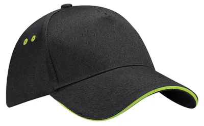 Immagine prodotto di Beechfield - Cappello da baseball con visiera a sandwich PC7033 (Taglia unica) (Nero/Lime)
