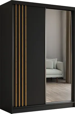 Produktbild von Masseno Schiebetürenschrank NELVIA 150 cm Kleiderschrank Schlafzimmer Schrank 2-türig mit Spiegel und Lamellen Schwarz
