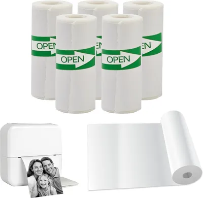 Image de 5 rouleaux de papier thermique pour imprimante, 57 x 30 mm, adhésifs, sans BPA