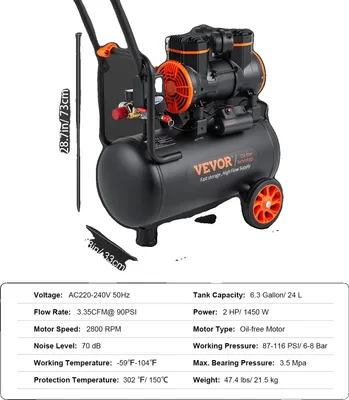 Immagine prodotto di Compressore d'aria, potenza 900W, capacità 2,1 galloni; 24L, 1450W