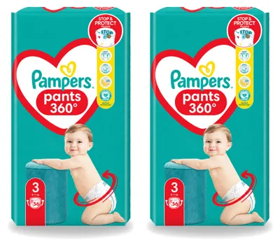 Zdjęcie produktu dla 2 sztuki pieluchomajtki Pampers, rozmiar 3, dla dzieci ważących 6-10 kg - opakowanie ekonomiczne
