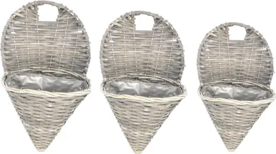 Produktbild von Graue Rattan Wandampel 3er Set, mit Kunststoff-Folie ausgekleidet