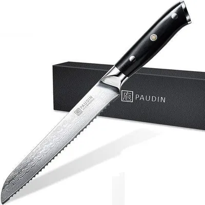 Produktbild von PAUDIN C2 Brotmesser – 20 cm – Profi-Brotmesser mit VG-10-Kern, 67-lagigem Verbundstahl, Wellenschliff und ergonomischem G10-Griff – Rasiermesserschar