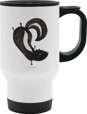 Produktbild von Mr. & Mrs. Panda Thermobecher Stinktier Handstand - Weiß - Geschenk, Kaffee-Thermobecher, To Go, thermosbecher, Kaffeebecher, Spielplatz, Raubtier, Wildtier, Stinker