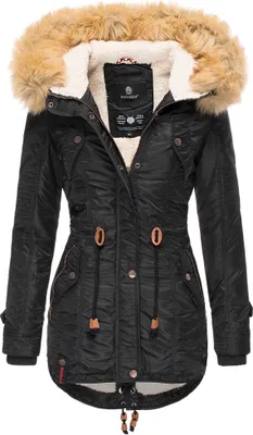 Produktbild von Navahoo La Viva Eleganter Damen Winter Parka mit Kapuze und Kunstpelzbesatz Wintermantel Vegan Schwarz Gr. 36 - S