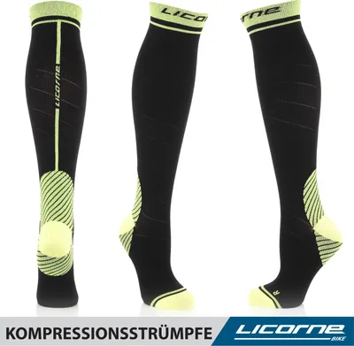 Produktbild von Licorne Kompressions-Thrombose-Stütz-Strümpfe Damen und Herren Compression Socks für Sport Flug Laufen Reisen, Farbe:Schwarz-Lime, Größe:39-42